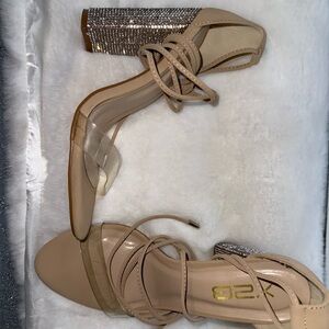 Elegant Beige and Gold Strappy Heels